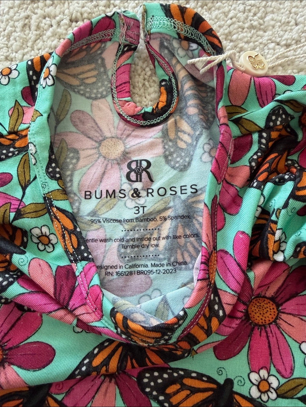 Bums & Roses Floral & Monarch Butterfly Ruffle Dress - Mint & Pink - Picture 2 of 3